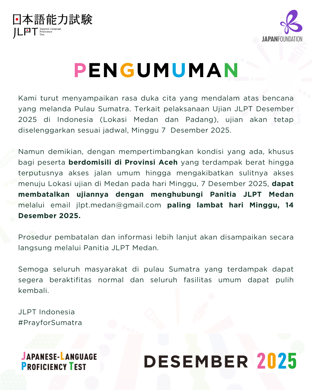 Pengumuman Status Ujian JLPT Desember 2025